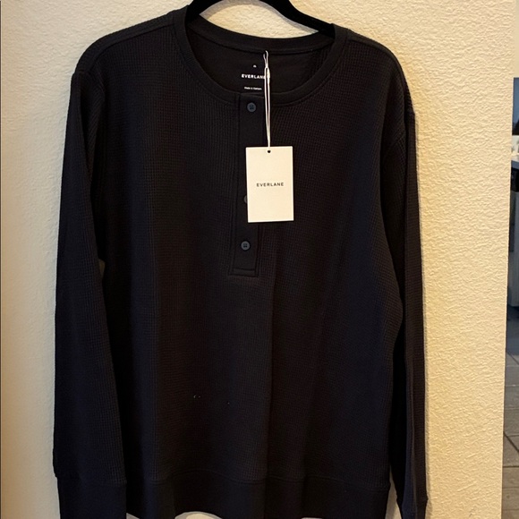 Everlane Black Waffle Knit Henley - Picture 2 of 3